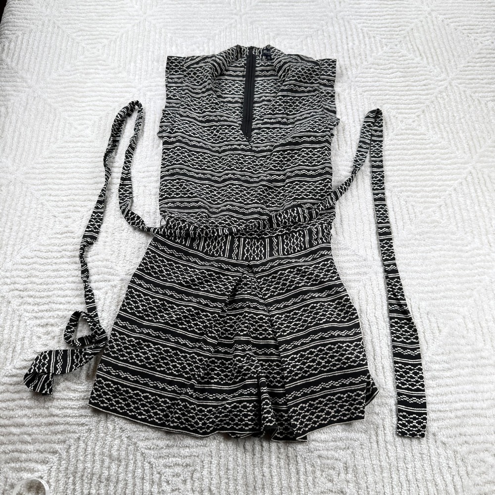Madewell Romper Women XS Silk Geometric V Neck Costal Boho Indie Sleaze Y2K Tie